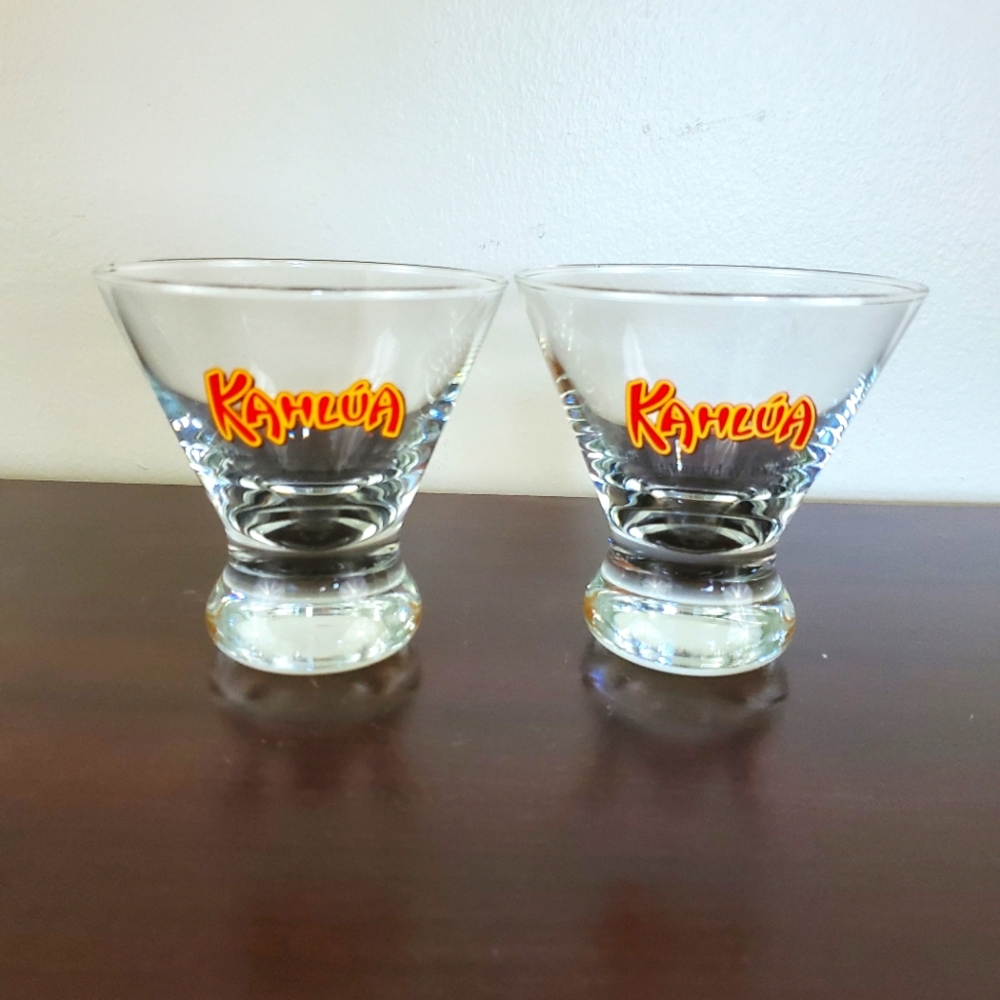 Set of 2 Kahlua Logo Liqueur Cocktail Glasses "The Everyday Exotic" ~ Pre-Owned